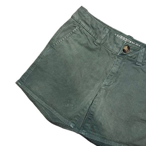 American Eagle Womens Midi Shorts 0 Green Chino Mid Rise Stretch Pockets Logo - Picture 2 of 7